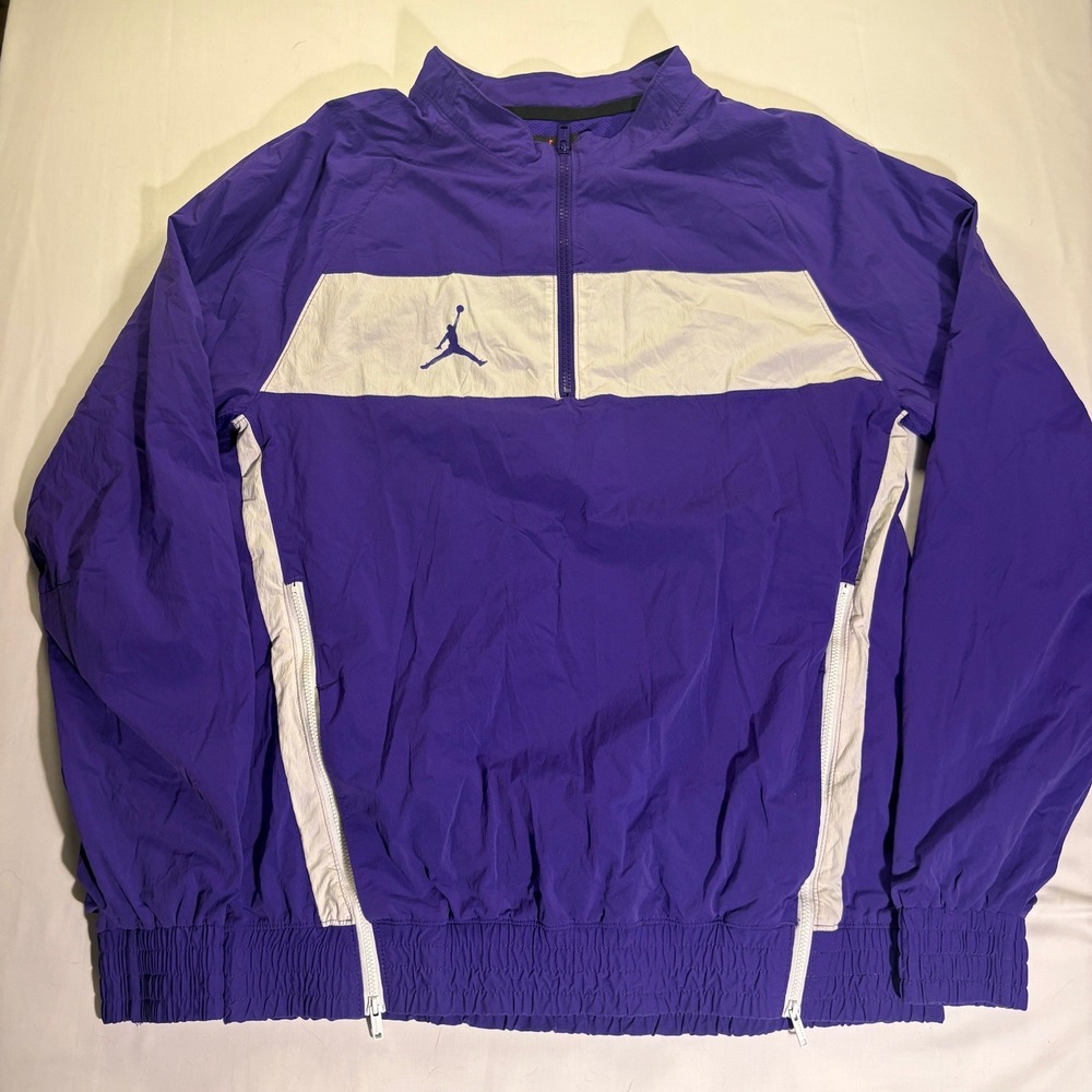 Y2K Jordan Mens Purple White Colorblock Quarter Zip Windbreaker Jacket Size M